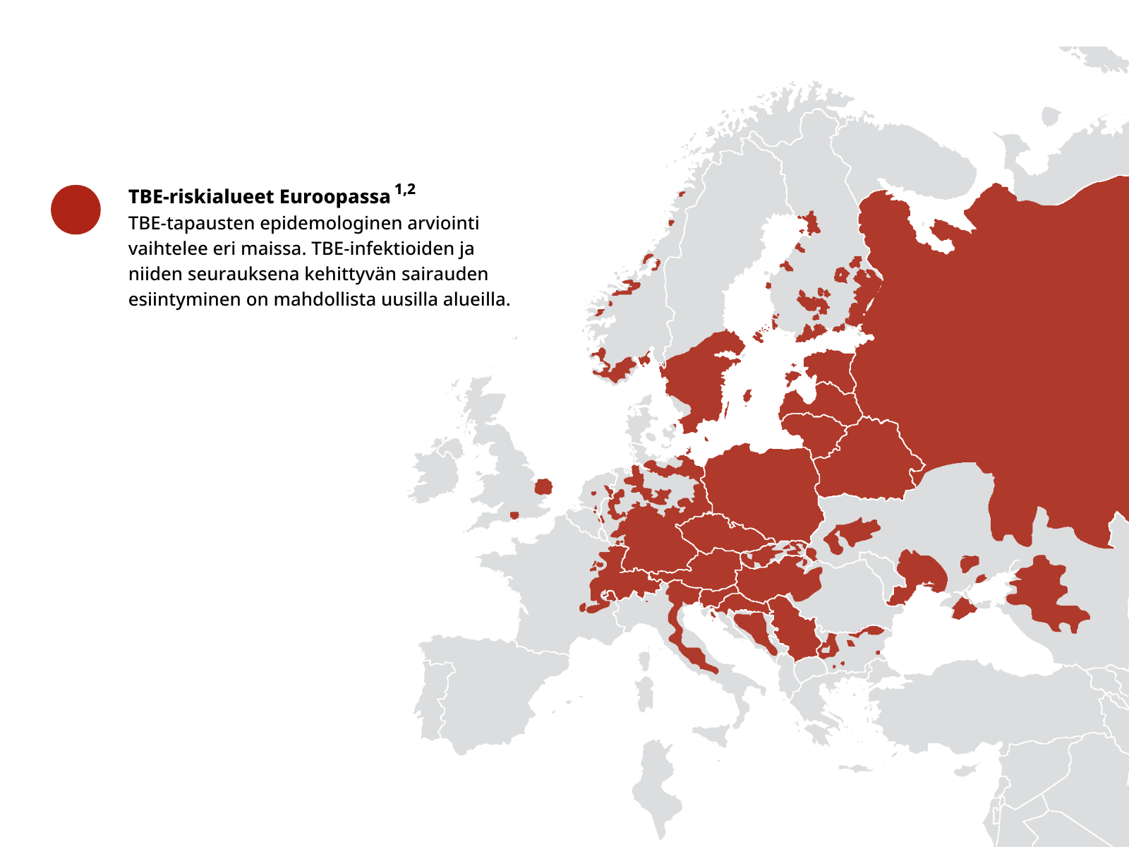 Euroopan TBE-riskialuekartta.