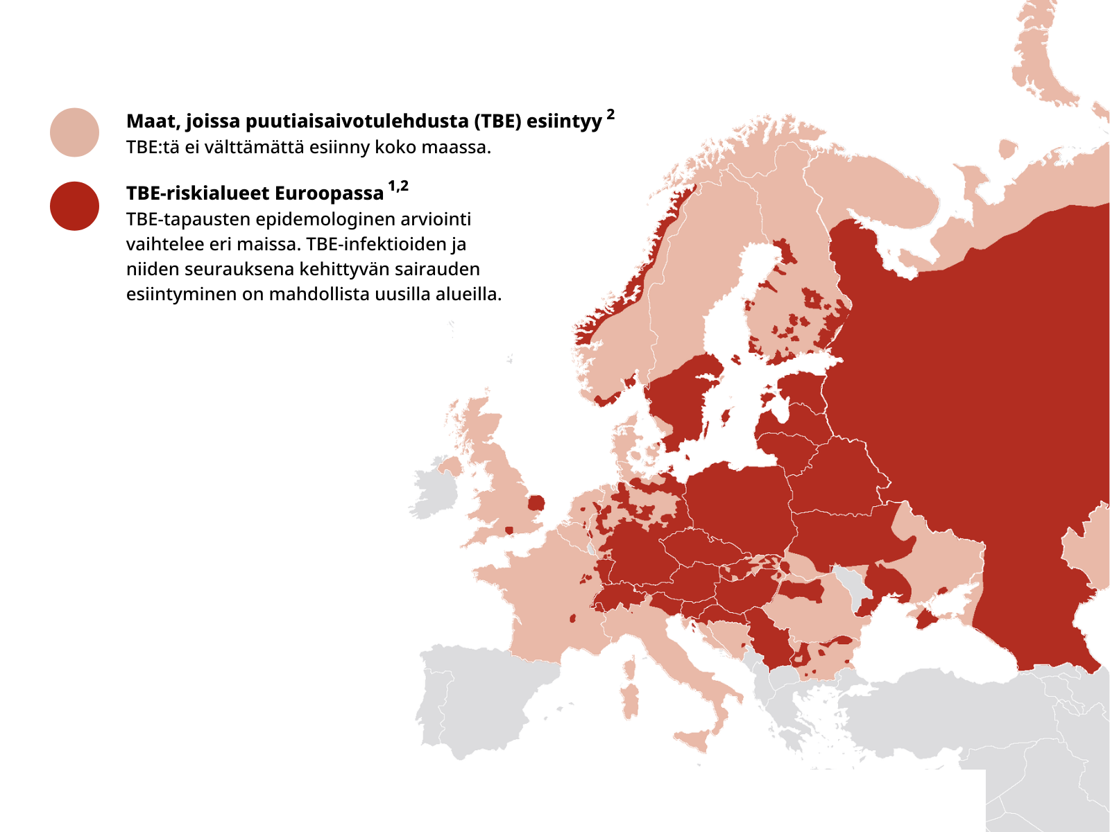 Euroopan TBE-riskialuekartta.